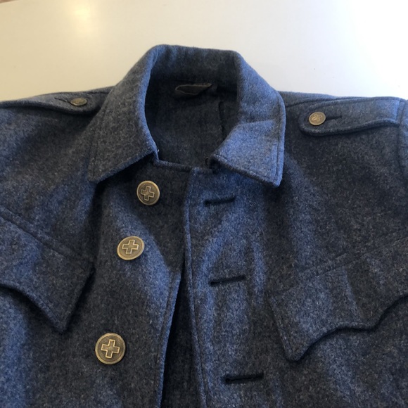 Swiss Cross Military Mens WW11 Wool Jacket, Sz 46 p, Epaulets, 5 pockets, 7 butt - Picture 2 of 6